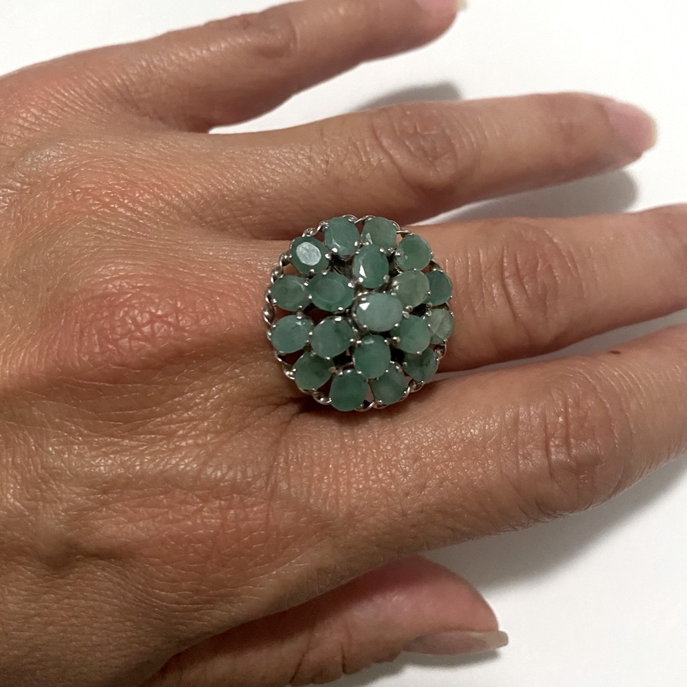 Cluster Sterling Silver Ring with Emerald Stones